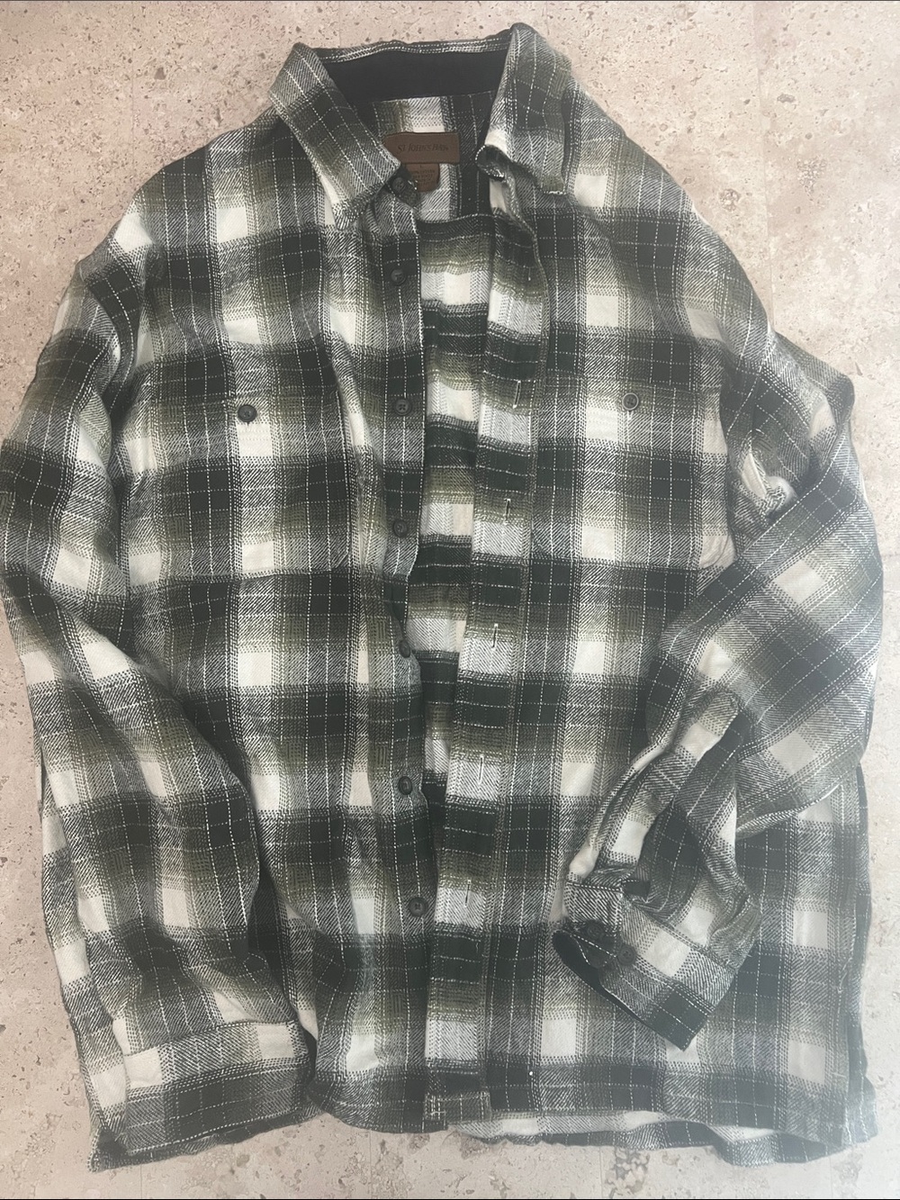 St. John's Bay Olive and White Plaid Lightweight Shirt Jacket